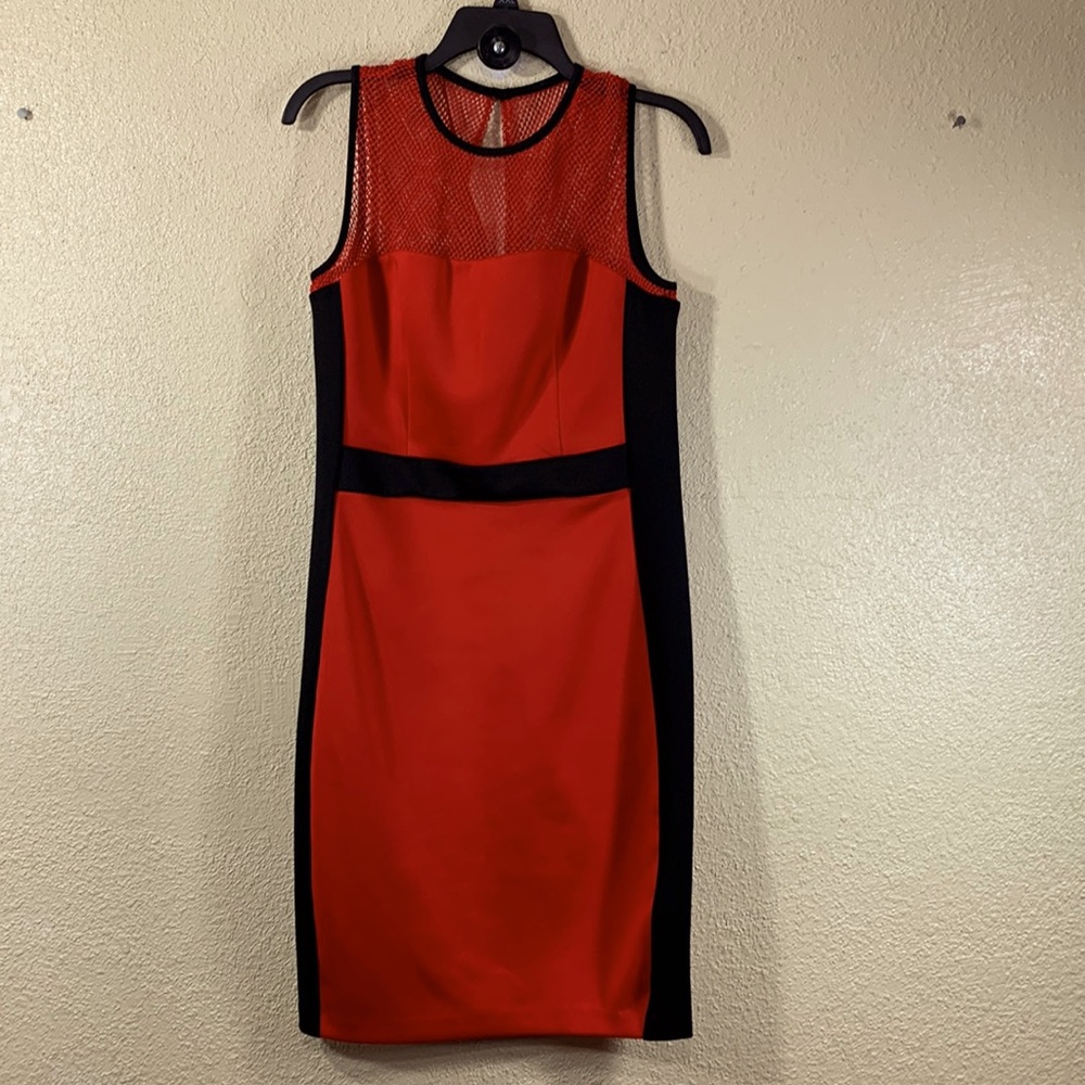 Bisou Bisou Red Black Dress Size 10 Mesh Detail Front Back Sleeveless